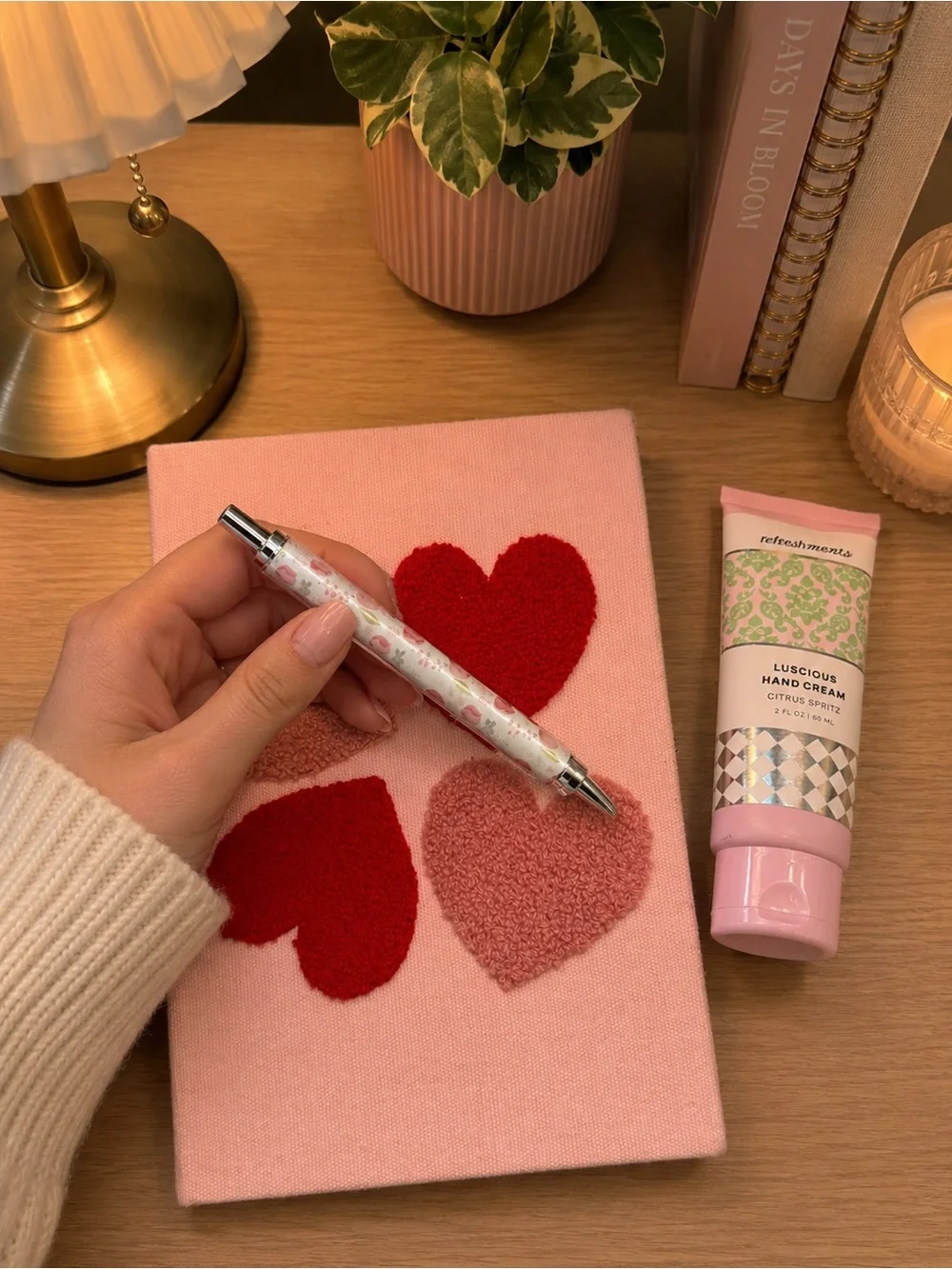 Pink Heart Journal Gift Set Pen Hand Cream Self Care Bundle